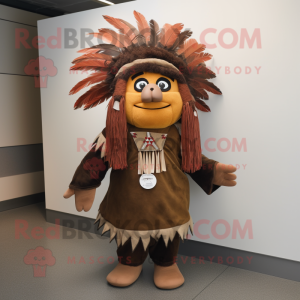 Brown Chief mascot costume character dressed with a Blouse and Wraps