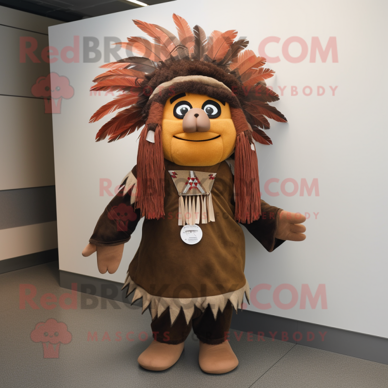 Brown Chief mascot costume character dressed with a Blouse and Wraps Brown Chief mascot costume character dressed with a Blouse and Wraps