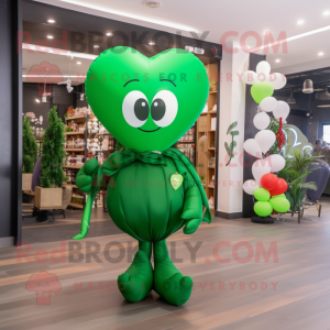 Forest Green Heart Shaped Balloons mascot costume character dressed with a Shift Dress and Shawl pins