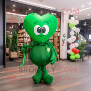 Forest Green Heart Shaped Balloons mascot costume character dressed with a Shift Dress and Shawl pins