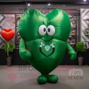 Forest Green Heart Shaped Balloons mascot costume character dressed with a Shift Dress and Shawl pins