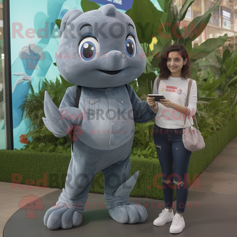 Gray Goldfish mascot costume character dressed with a Mom Jeans and Smartwatches