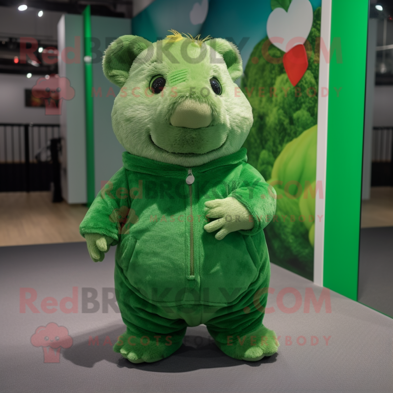 Green Guinea Pig mascot costume character dressed with a Playsuit and Foot pads