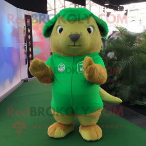 Green Guinea Pig mascot costume character dressed with a Playsuit and Foot pads