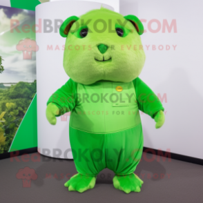 Green Guinea Pig mascot costume character dressed with a Playsuit and Foot pads