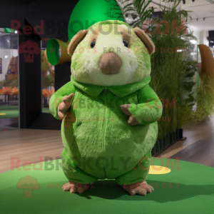 Green Guinea Pig mascot costume character dressed with a Playsuit and Foot pads