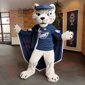 Navy Puma mascot costume character dressed with a Skinny Jeans and Scarf clips
