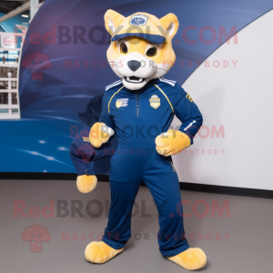 Marinblå Puma maskot kostym...
