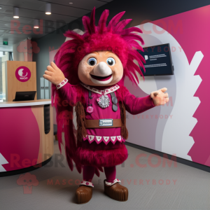 Magenta Chief mascot costume character dressed with a Playsuit and Ties