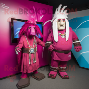 Magenta Chief mascot costume character dressed with a Playsuit and Ties