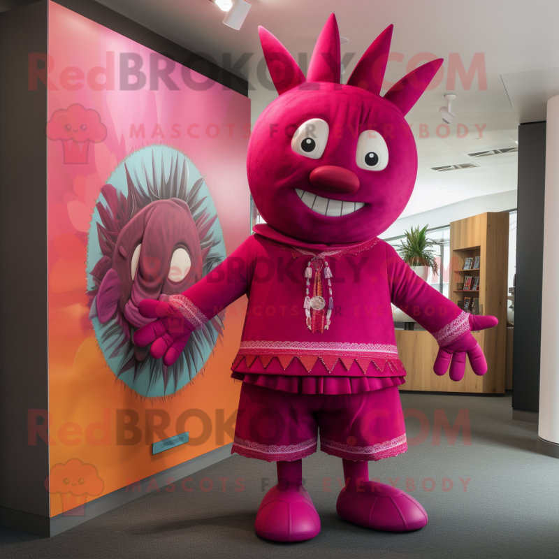 Magenta Chief mascot costume character dressed with a Playsuit and Ties