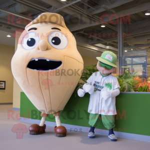 Tan Spinach mascot costume character dressed with a Baseball Tee and Watches
