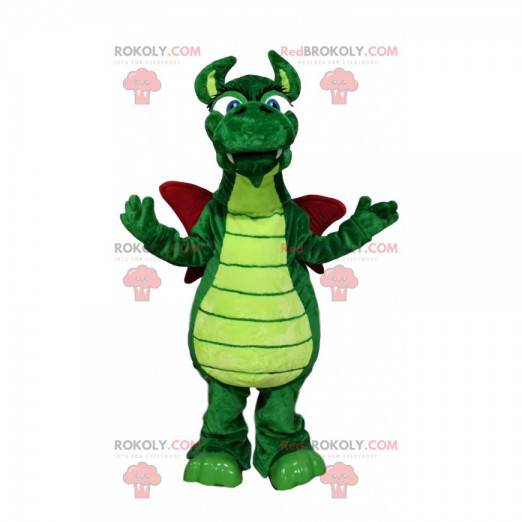 Mascote dragão verde com asas cor de vinho - Redbrokoly.com