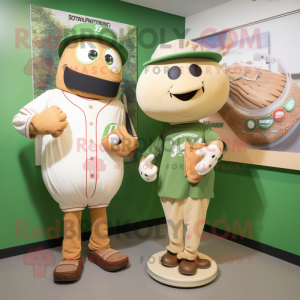 Tan Spinach mascot costume character dressed with a Baseball Tee and Watches