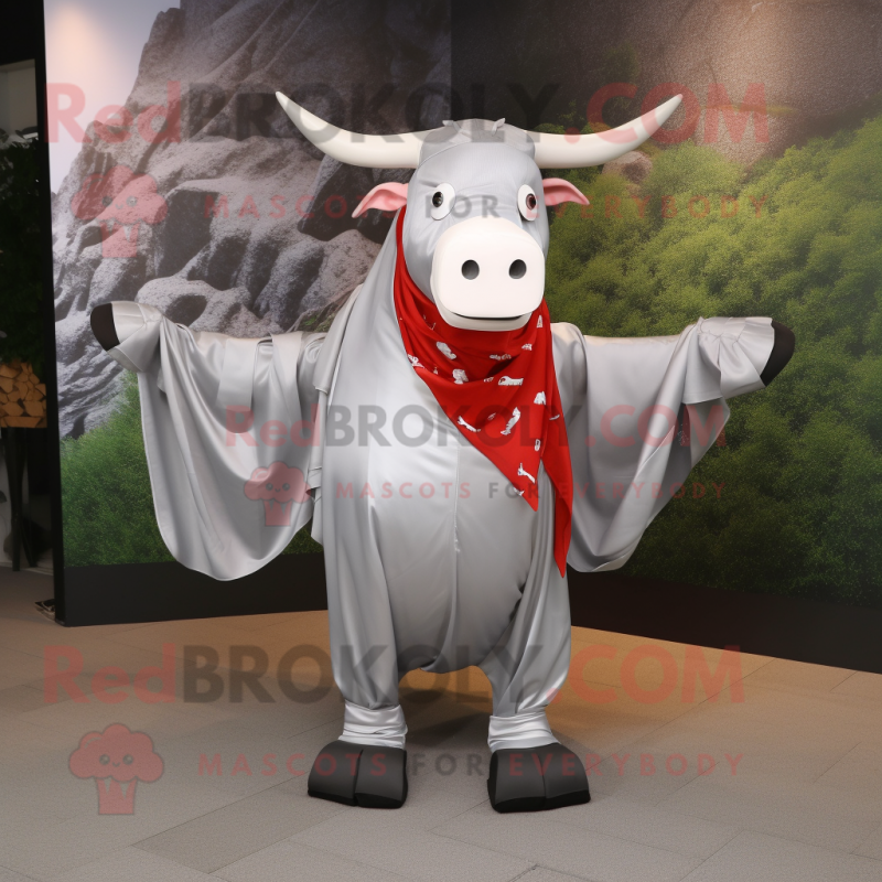 Silver Bull mascot costume character dressed with a T-Shirt and Scarf clips Silver Bull mascot costume character dressed with a T-Shirt and Scarf clips
