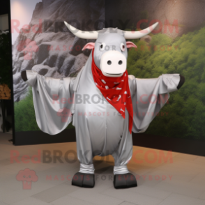 Silver Bull mascot costume character dressed with a T-Shirt and Scarf clips