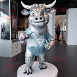 Silver Bull mascot costume character dressed with a T-Shirt and Scarf clips