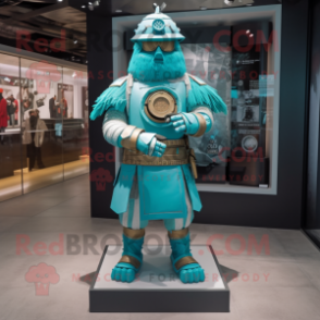 Turquoise Samurai mascot costume character dressed with a Polo Tee and Digital watches