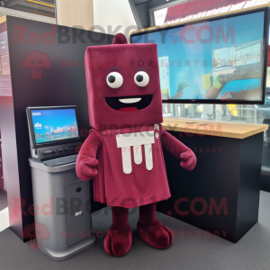 Maroon Television mascot costume character dressed with a Playsuit and Pocket squares