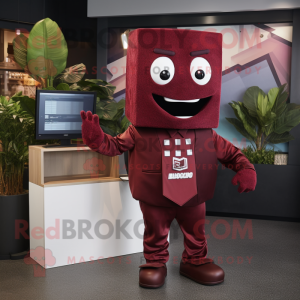 Maroon Television mascot costume character dressed with a Playsuit and Pocket squares