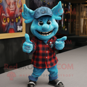 Cyan Devil maskot kostume...