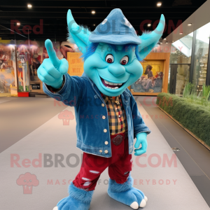 Cyan Devil maskot kostume...