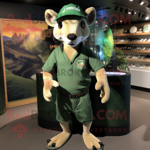 Forest Green Kangaroo mascot costume character dressed with a Romper and Caps