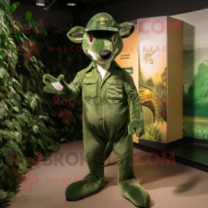 Forest Green Kangaroo mascot costume character dressed with a Romper and Caps