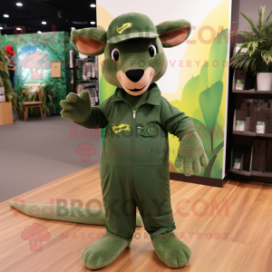 Forest Green Kangaroo mascot costume character dressed with a Romper and Caps