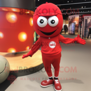 Red Petanque Ball mascot costume character dressed with a Jeggings and Wraps