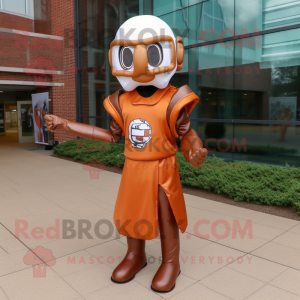 Rust American Football Helmet mascot costume character dressed with a Sheath Dress and Scarf clips