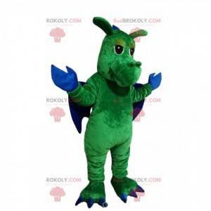 Zelený drak maskot s modrými křídly - Redbrokoly.com