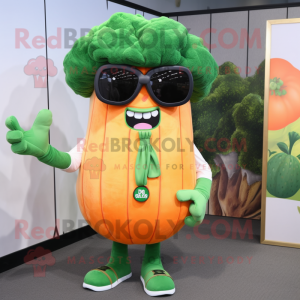 Peach Broccoli mascot costume character dressed with a Long Sleeve Tee and Sunglasses