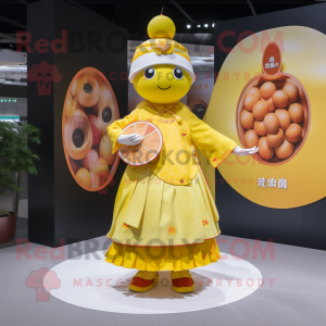 Gul mandarin maskot kostym...