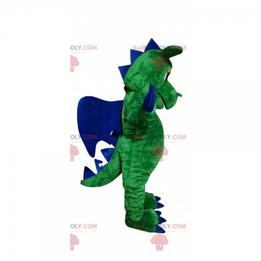 Grünes Drachenmaskottchen mit blauen Flügeln - Redbrokoly.com
