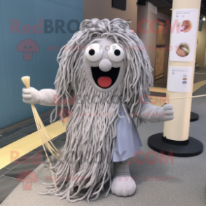 Gray Spaghetti mascot costume character dressed with a Mini Dress and Keychains