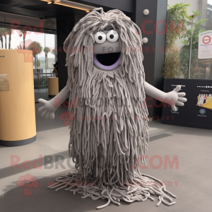 Gray Spaghetti mascot costume character dressed with a Mini Dress and Keychains