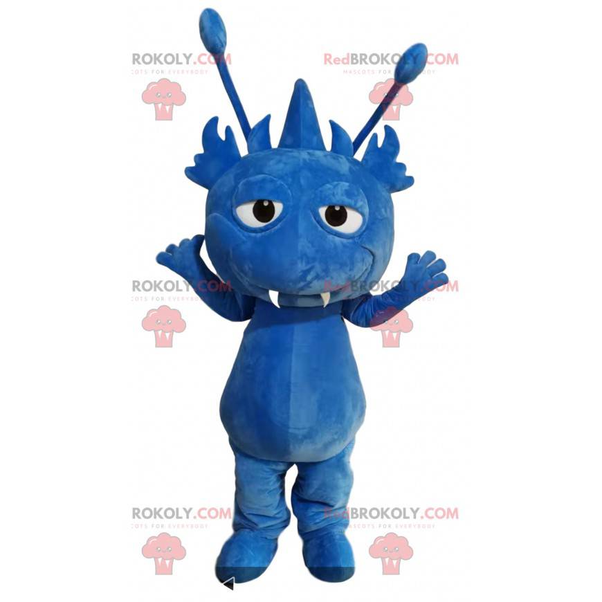 Kleine blauwe monstermascotte met antennes - Redbrokoly.com