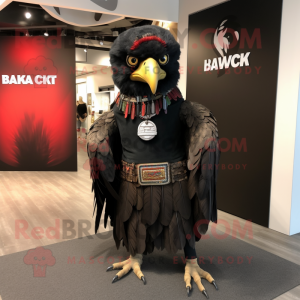 Black Hawk mascot costume character dressed with a Wrap Skirt and Caps