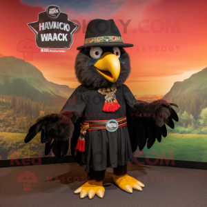 Black Hawk mascot costume character dressed with a Wrap Skirt and Caps