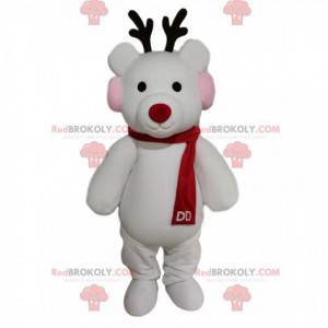 White reindeer mascot with a red scarf - Redbrokoly.com