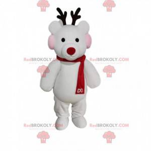Mascotte de renne blanc avec une écharpe rouge - Redbrokoly.com