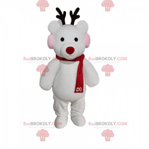 White reindeer mascot with a red scarf - Redbrokoly.com