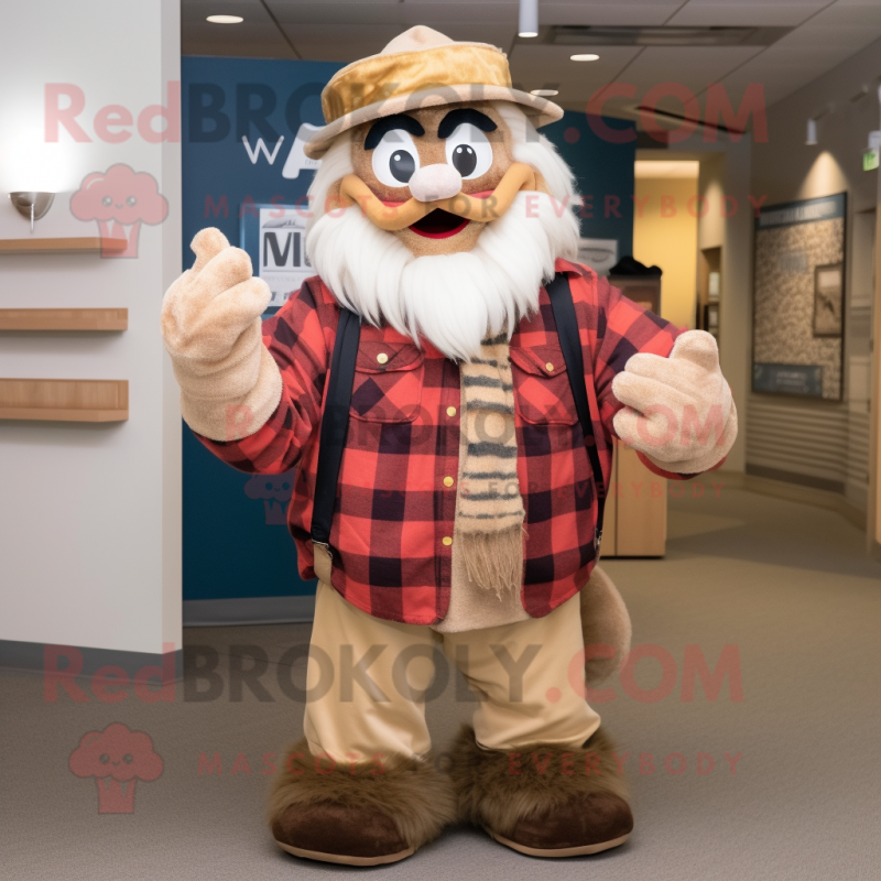 Tan Chief mascot costume character dressed with a Flannel Shirt and Scarf clips