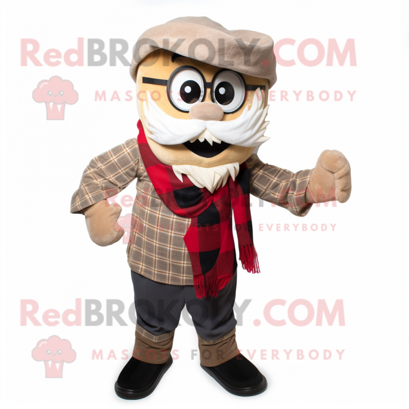 Tan Chief mascot costume character dressed with a Flannel Shirt and Scarf clips Tan Chief mascot costume character dressed with a Flannel Shirt and Scarf clips