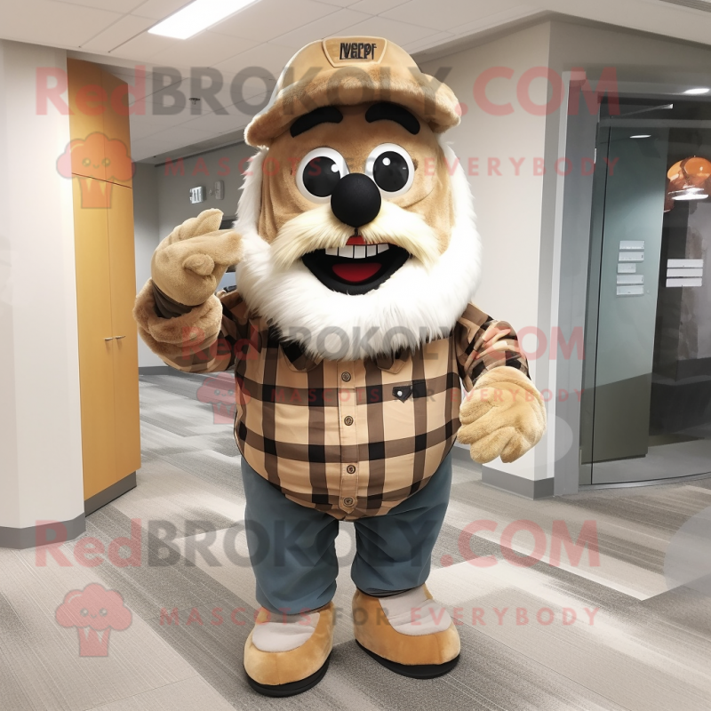 Tan Chief mascot costume character dressed with a Flannel Shirt and Scarf clips Tan Chief mascot costume character dressed with a Flannel Shirt and Scarf clips