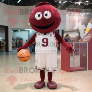 Maroon Basketball Ball mascot costume character dressed with a Poplin Shirt and Headbands