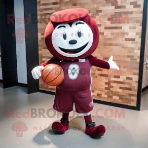 Maroon Basketball Ball mascot costume character dressed with a Poplin Shirt and Headbands