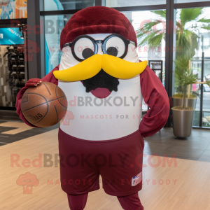 Maroon Basketball Ball mascot costume character dressed with a Poplin Shirt and Headbands