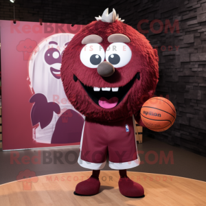 Maroon Basketball Ball mascot costume character dressed with a Poplin Shirt and Headbands